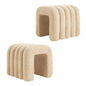 2x Ridge Arch Ottoman Stool Teddy Fleece Fabric Foot Rest 45cm Beige