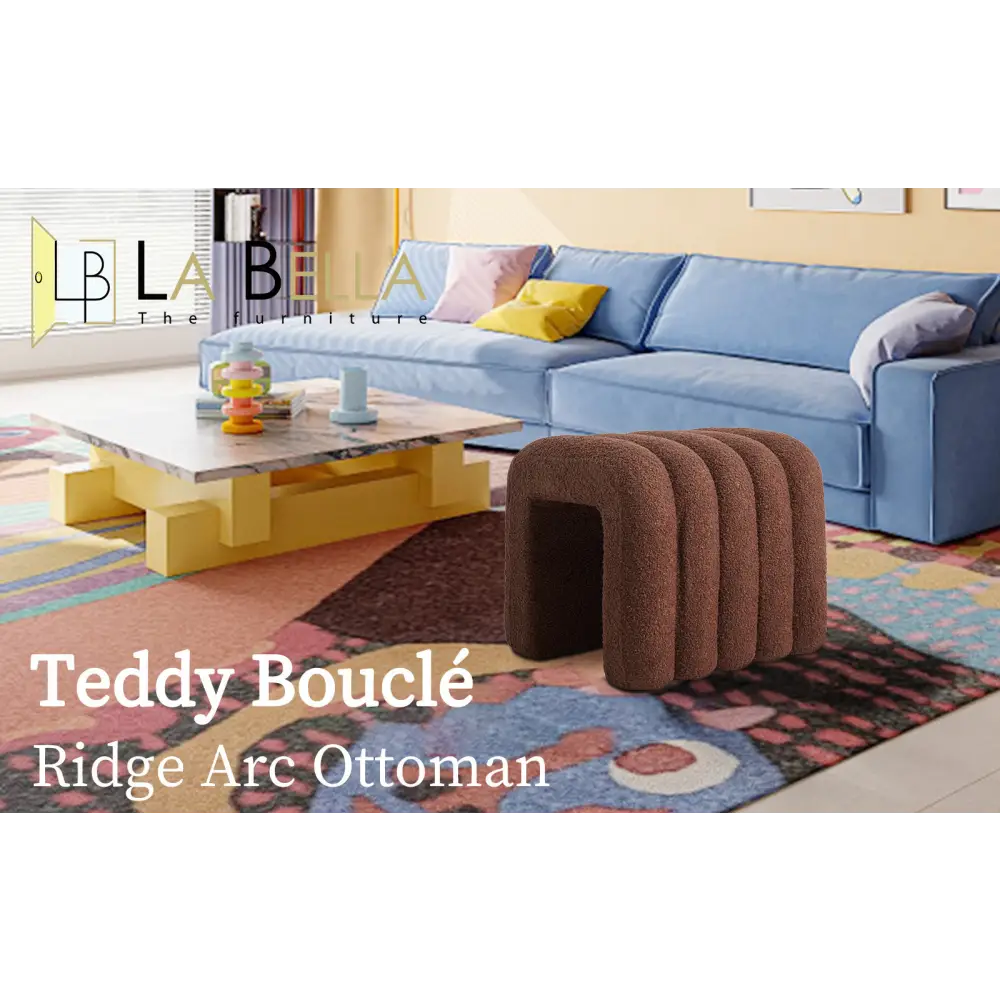 2x Ridge Arch Ottoman Stool Teddy Fleece Fabric Foot Rest 45cm Brown