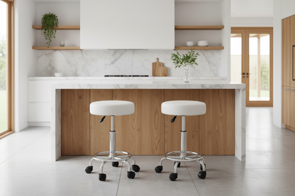 2x Salon Stool Round Swivel Chair White