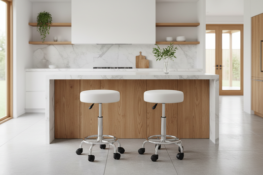 2x Salon Stool Round Swivel Chair White