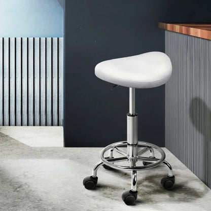 2x Salon Stool Saddle Swivel Chair White