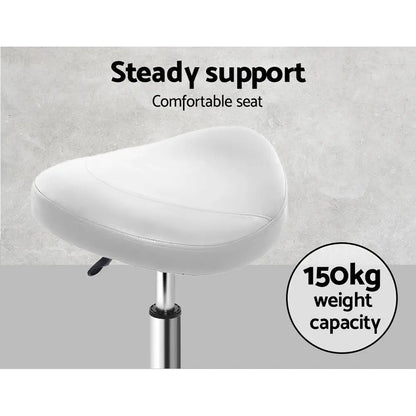 2x Salon Stool Saddle Swivel Chair White