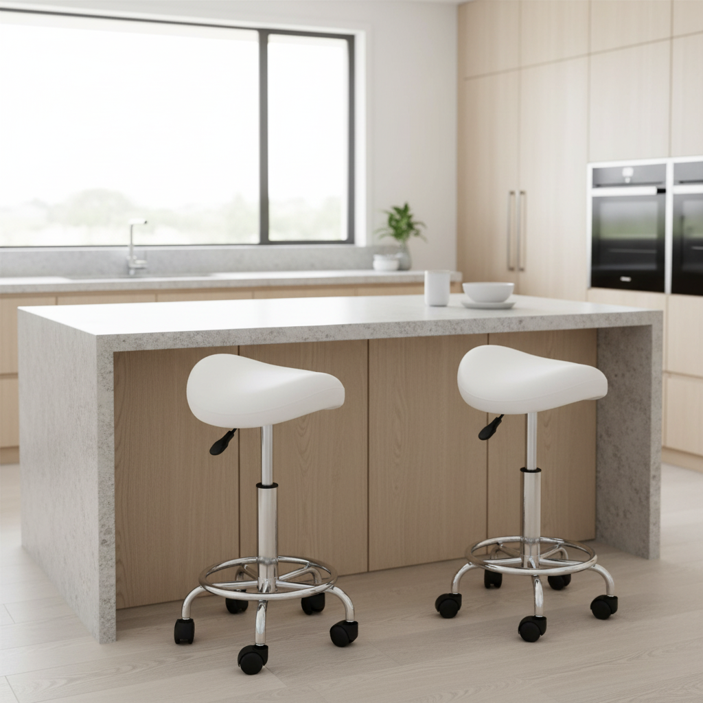 2x Salon Stool Saddle Swivel Chair White