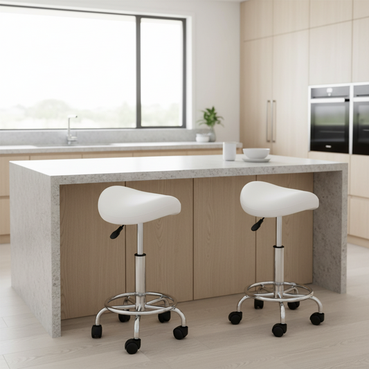 2x Salon Stool Saddle Swivel Chair White