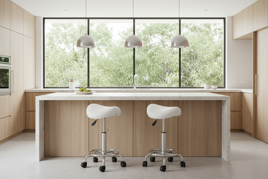 2x Salon Stool Saddle Swivel Chair White