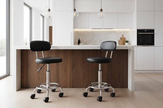 2x Salon Stool Swivel Chair Backrest Black