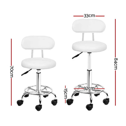 2x Salon Stool Swivel Chair Backrest White