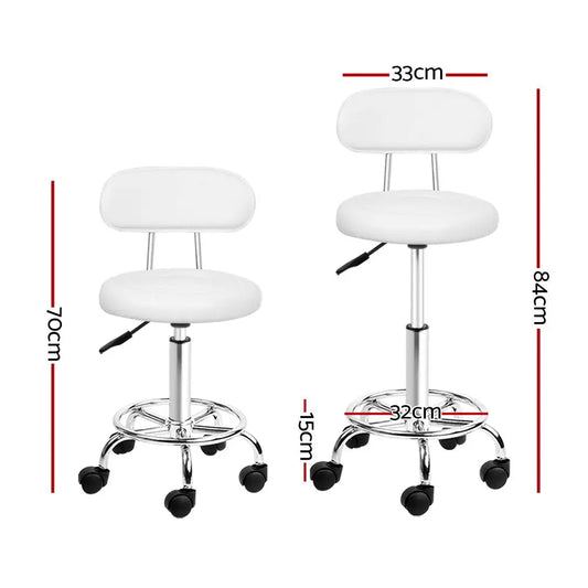 2x Salon Stool Swivel Chair Backrest White