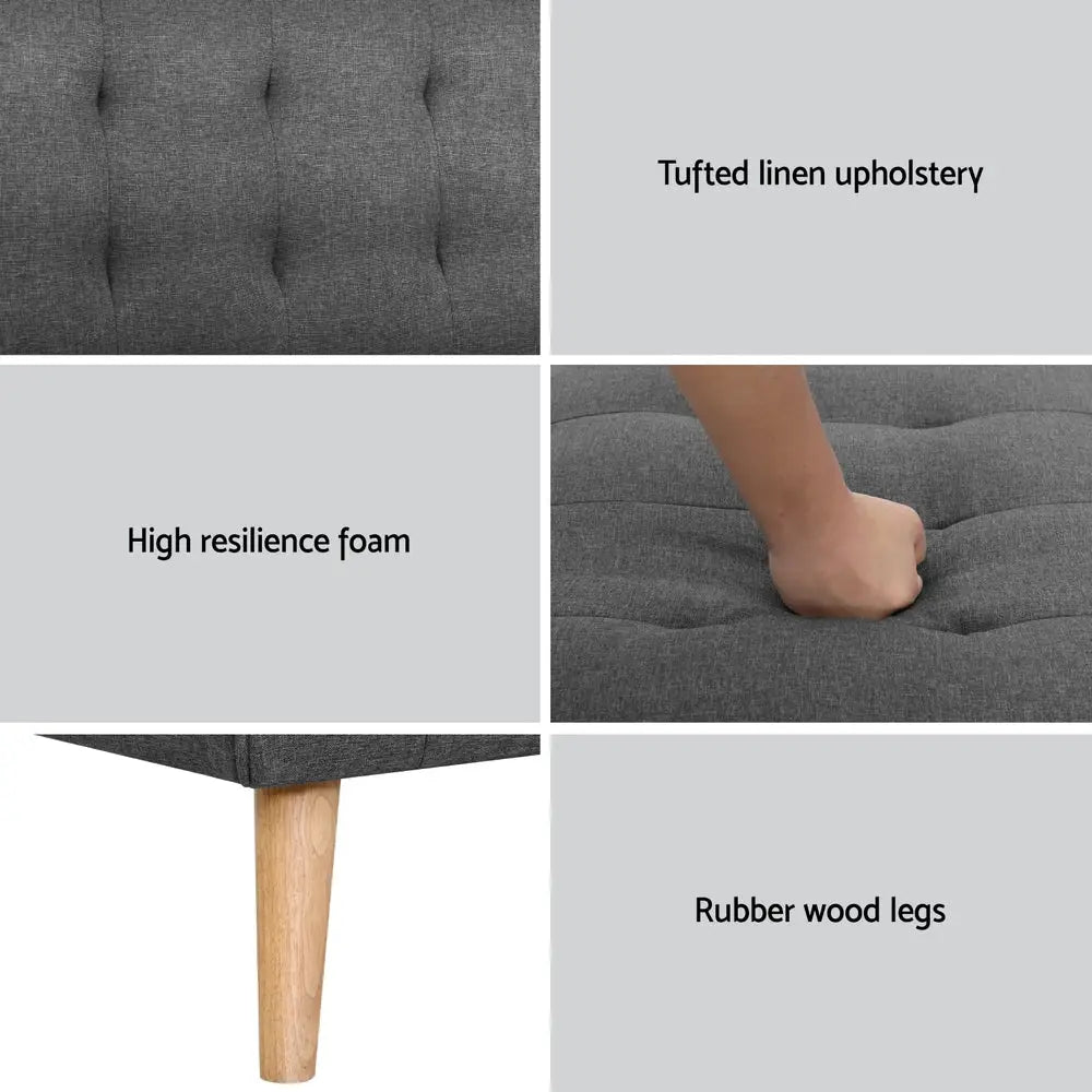 2x Sofa Bed Couch Single Seater Fabric Grey