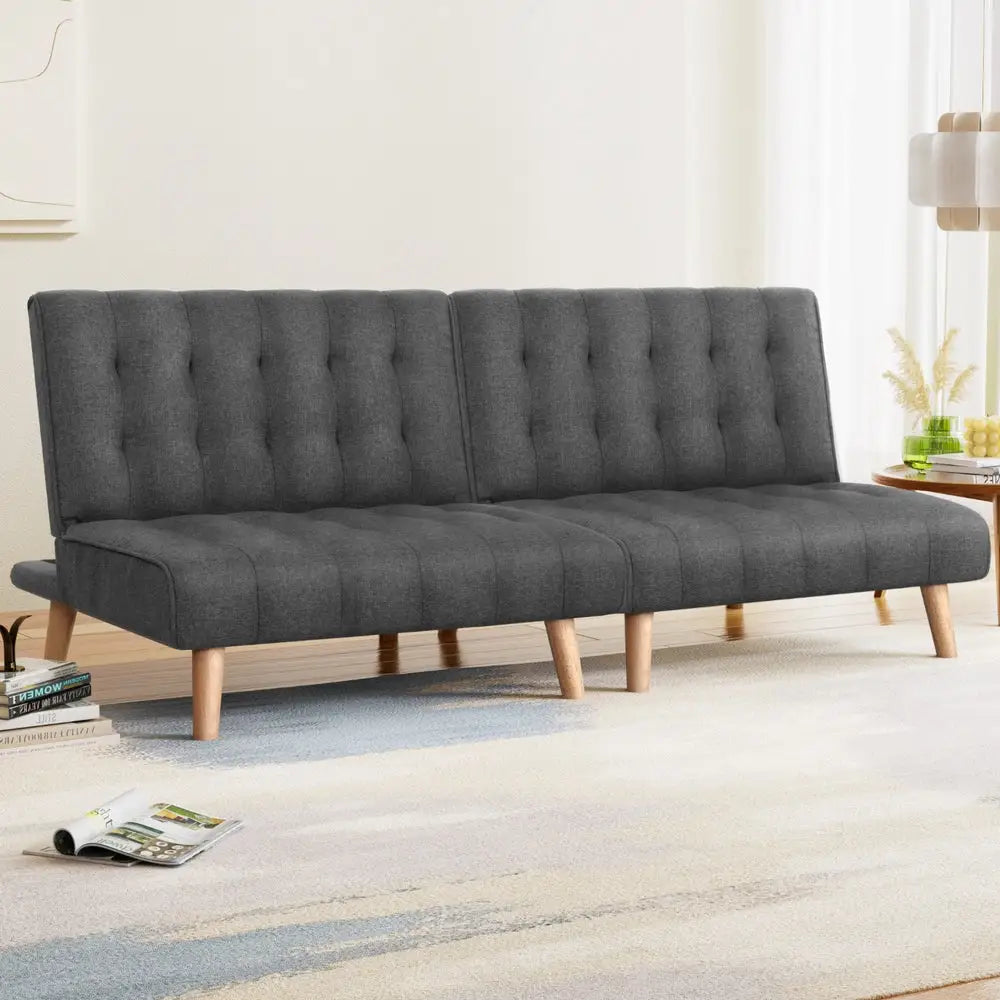 2x Sofa Bed Couch Single Seater Fabric Grey