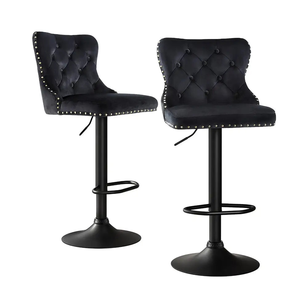 2x Velvet Bar Stool Adjustable Height Nailhead Trim Kitchen Counter
