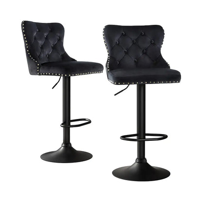 2x Velvet Bar Stool Adjustable Height Nailhead Trim Kitchen Counter
