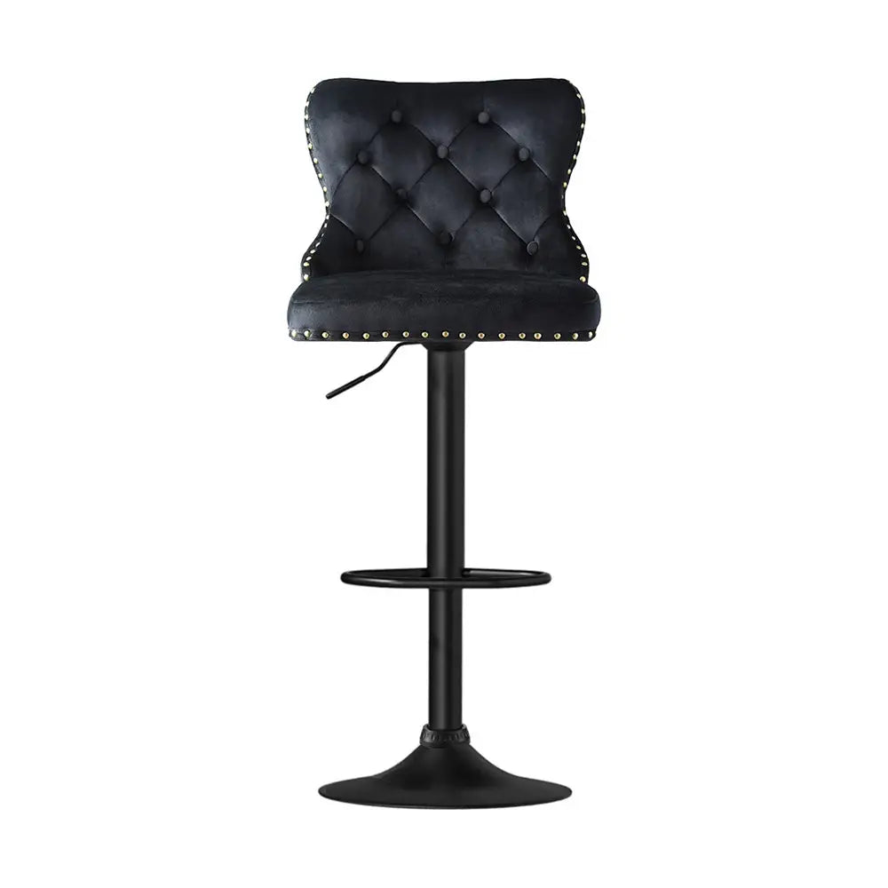 2x Velvet Bar Stool Adjustable Height Nailhead Trim Kitchen Counter