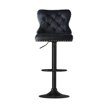 2x Velvet Bar Stool Adjustable Height Nailhead Trim Kitchen Counter
