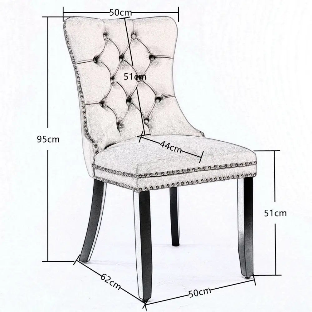 2x Velvet Dining Chairs Upholstered Tufted Kithcen Chair with Solid Wood Legs Stud Trim and Ring-blue