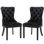 2x Velvet Dining Chairs Upholstered Tufted Kithcen Chair with Solid Wood Legs Stud Trim and Ring-black