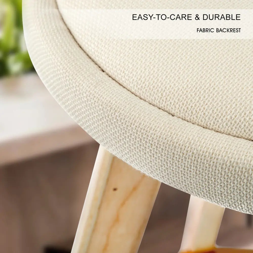 2x Wood Bar Stool Dining Chair Fabric Leila 72cm Beige