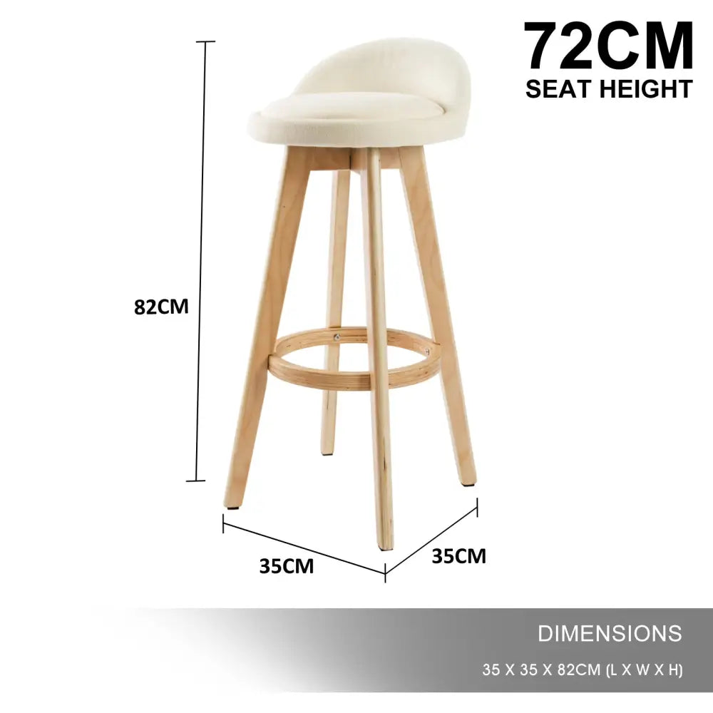 2x Wood Bar Stool Dining Chair Fabric Leila 72cm Beige