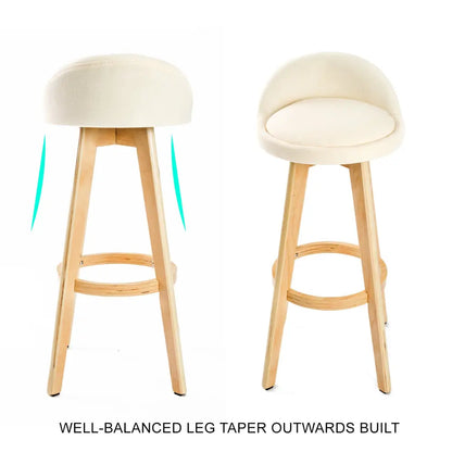 2x Wood Bar Stool Dining Chair Fabric Leila 72cm Beige
