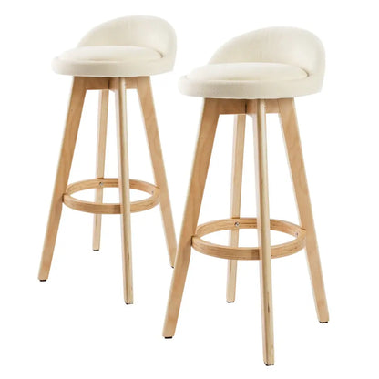 2x Wood Bar Stool Dining Chair Fabric Leila 72cm Beige
