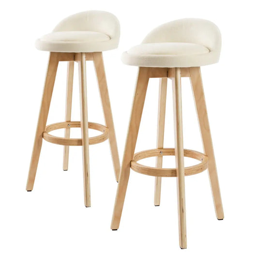 2x Wood Bar Stool Dining Chair Fabric Leila 72cm Beige