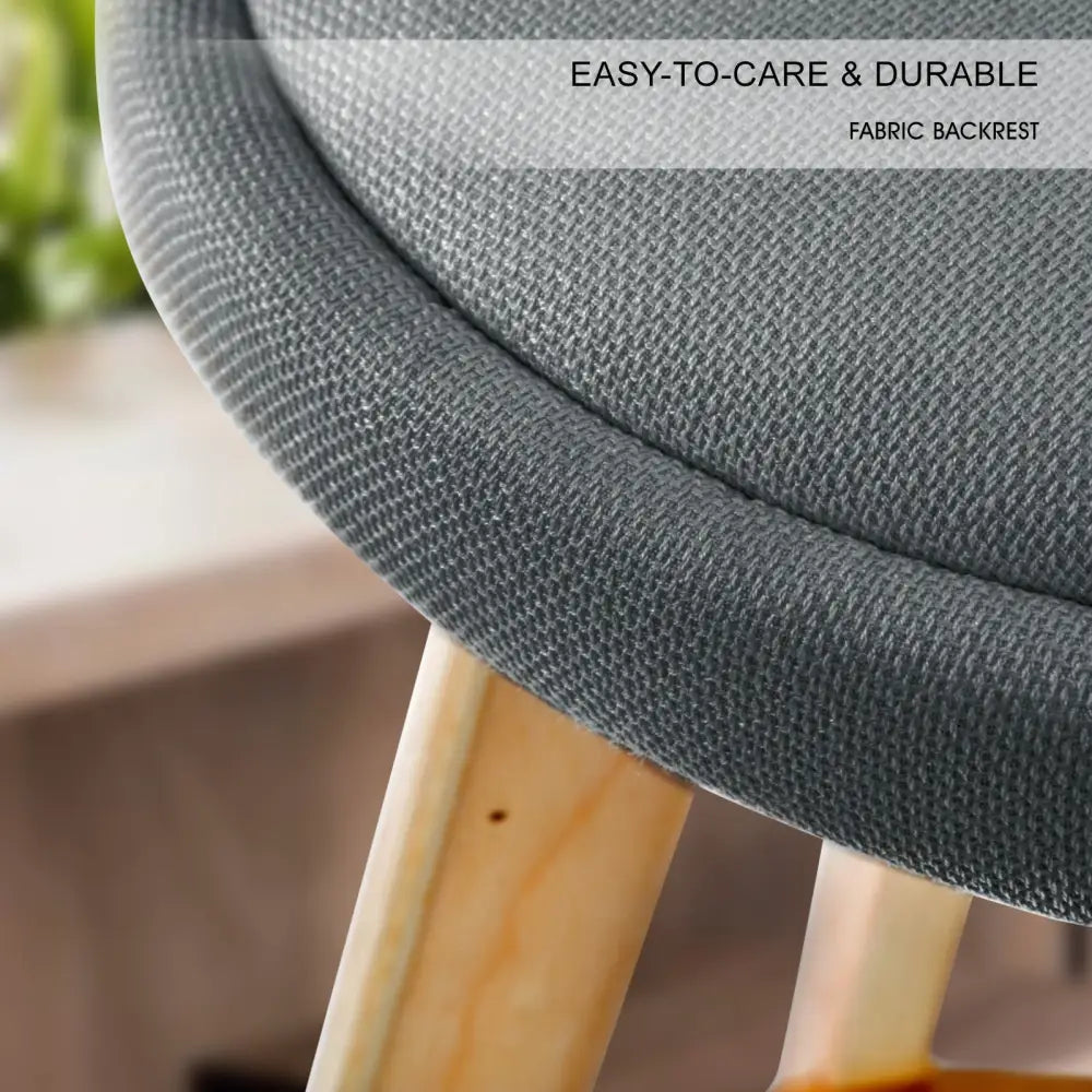 2x Wooden Bar Stool Dining Chair Fabric Leila 72cm Grey