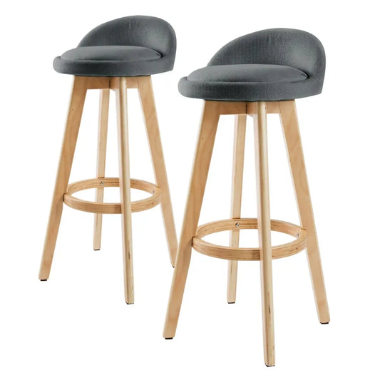 2x Wooden Bar Stool Dining Chair Fabric Leila 72cm Grey