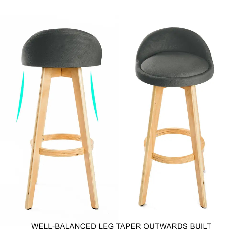 2x Wooden Bar Stool Dining Chair Fabric Leila 72cm Grey