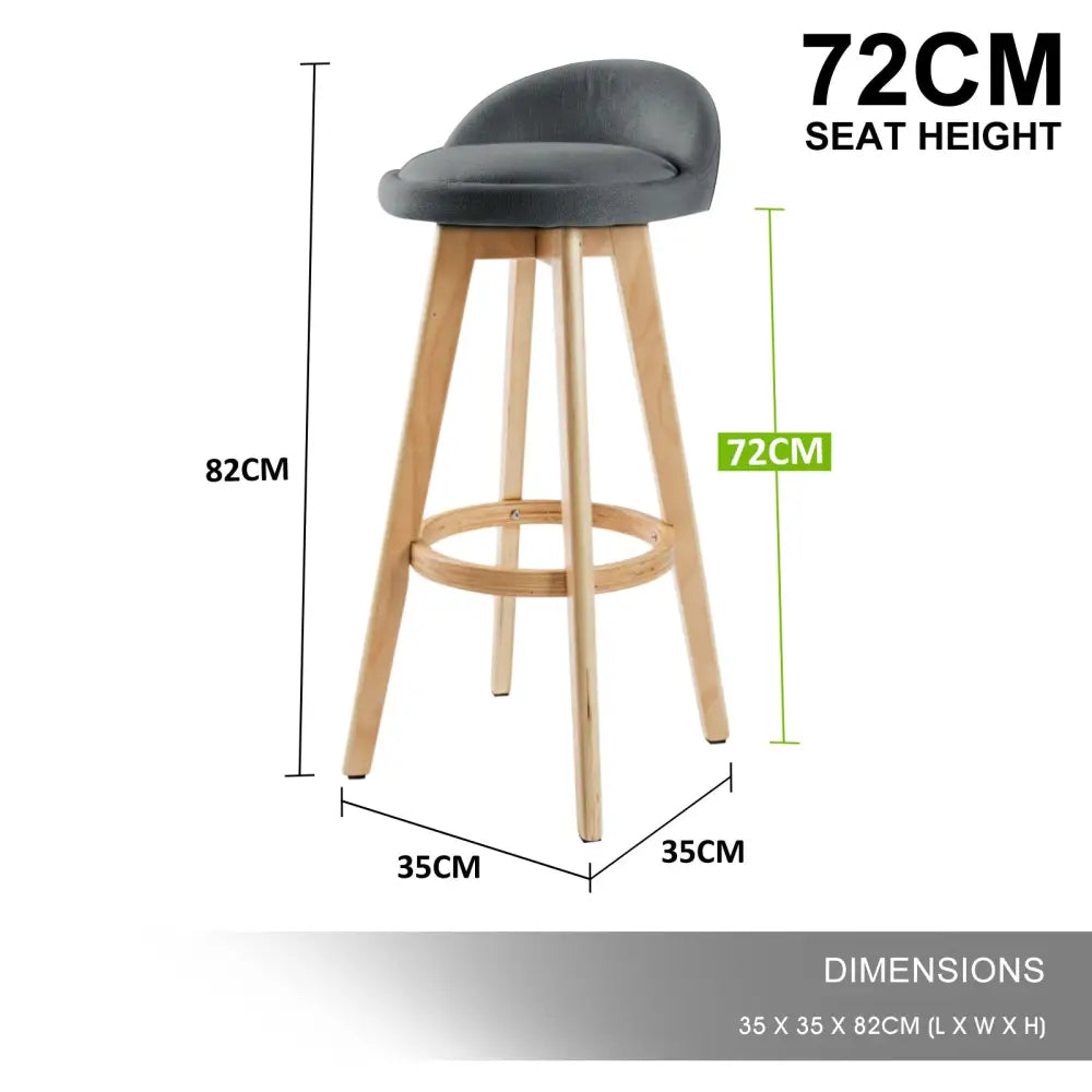 2x Wooden Bar Stool Dining Chair Fabric Leila 72cm Grey