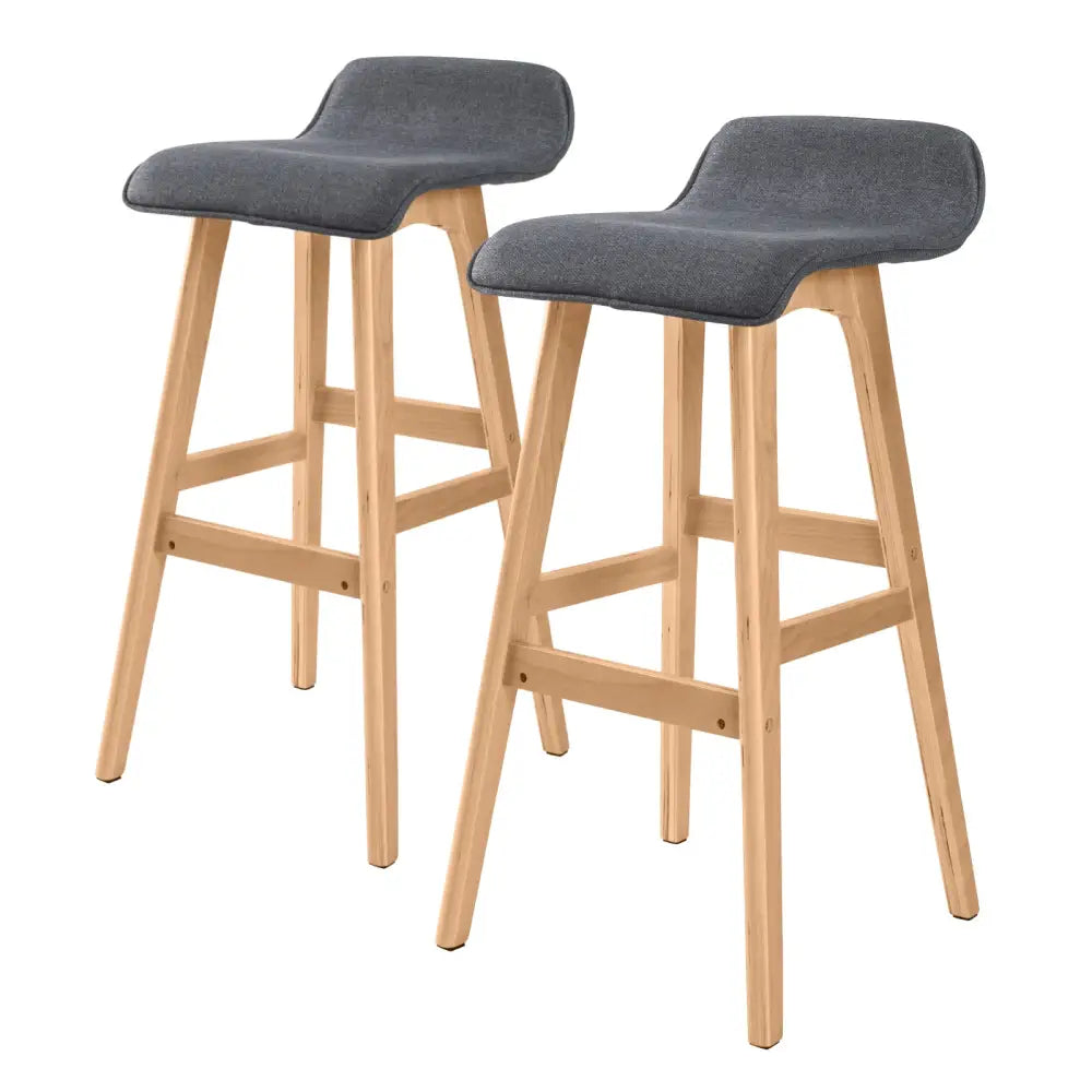 2x Wooden Bar Stool Dining Chair Fabric Sophia 74cm Grey