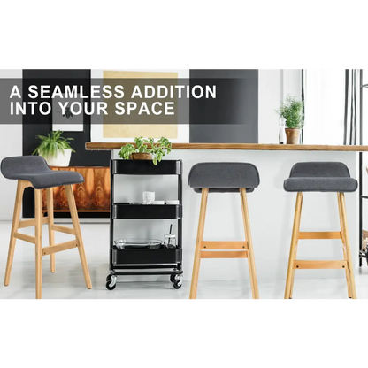 2x Wooden Bar Stool Dining Chair Fabric Sophia 74cm Grey