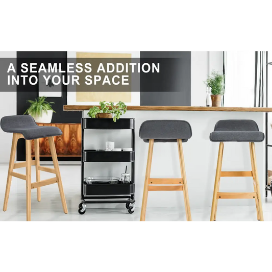 2x Wooden Bar Stool Dining Chair Fabric Sophia 74cm Grey
