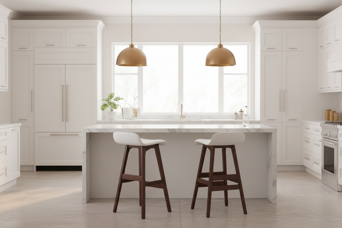 White and Brown set of 2 white and brown bar stools with pu leather seat 65cm (sophia) - 40.5cm (W) x 41.5cm (D) x 75.5cm (H) Aust