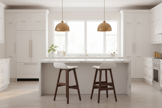 Bar Stools Set of 2 PU Leather Wooden Legs 65cm White Brown