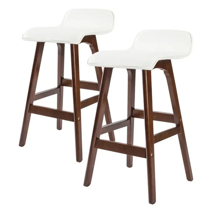 2x Wooden Bar Stool Dining Chair Leather Sophia 65cm White Brown