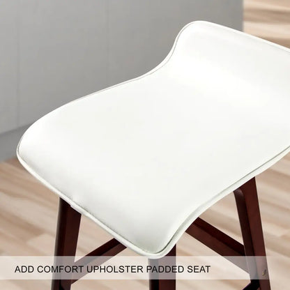 2x Wooden Bar Stool Dining Chair Leather Sophia 65cm White Brown