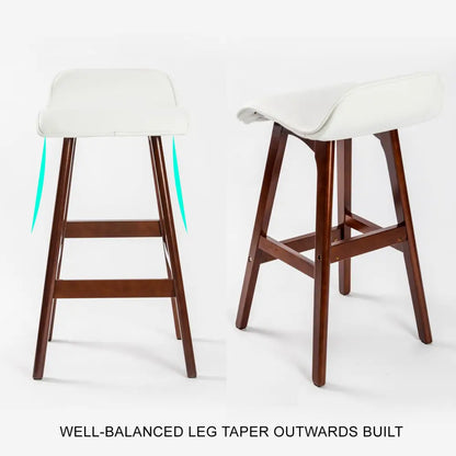 2x Wooden Bar Stool Dining Chair Leather Sophia 65cm White Brown