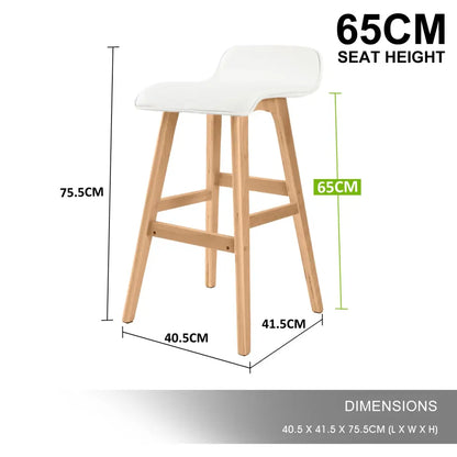 2x Wooden Bar Stool Dining Chair Leather Sophia 65cm White