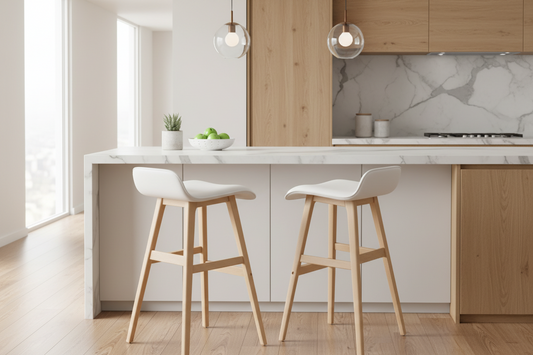 White Wooden Bar Stools with PU Leather Seat 65cm Set of 2