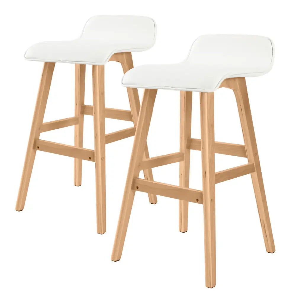 2x Wooden Bar Stool Dining Chair Leather Sophia 65cm White