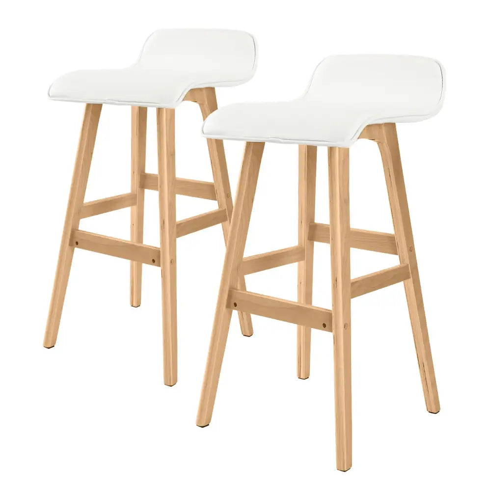2x Wooden Bar Stool Dining Chair Leather Sophia 74cm White