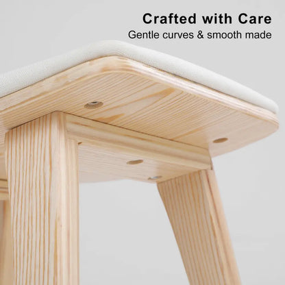 2x Wooden Bar Stool Padded Fabric Dining Chair Kanso 65cm Beige