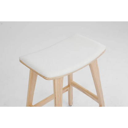 2x Wooden Bar Stool Padded Fabric Dining Chair Kanso 65cm Beige