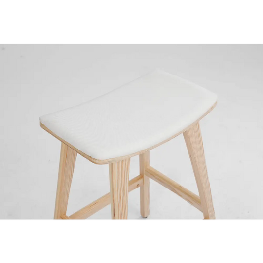 2x Wooden Bar Stool Padded Fabric Dining Chair Kanso 65cm Beige