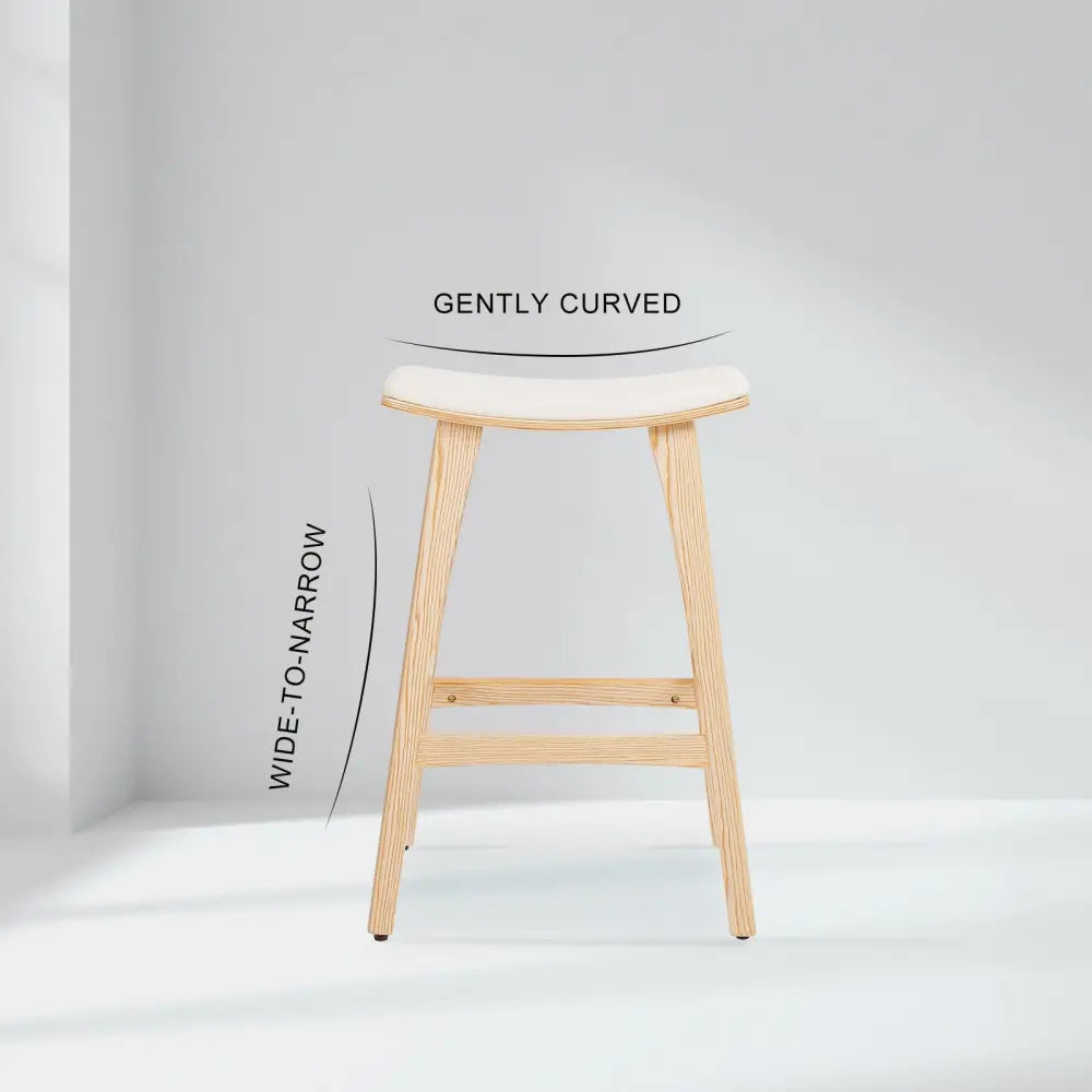 2x Wooden Bar Stool Padded Fabric Dining Chair Kanso 65cm Beige