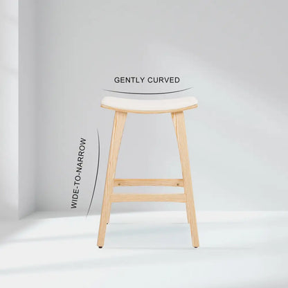 2x Wooden Bar Stool Padded Fabric Dining Chair Kanso 65cm Beige