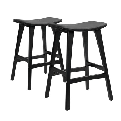 2x Wooden Bar Stool Padded Pu Leather Dining Chair Kanso 65cm Black