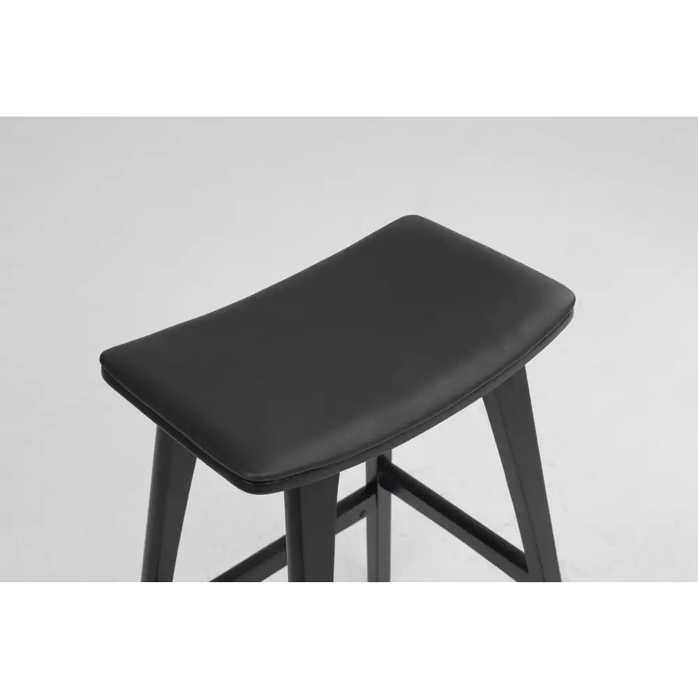 2x Wooden Bar Stool Padded Pu Leather Dining Chair Kanso 65cm Black