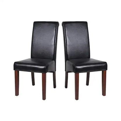 2x Wooden Frame Black Leatherette Dining Chairs with Solid Pine Legs