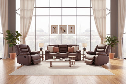3 + 1 + 1 Seater Recliner Sofa in Faux Leather Lounge Couch in Brown